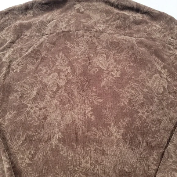 Zegna Sport Men's Corduroy Jacquard Floral Button-Up Shirt Size L Brown Cotton